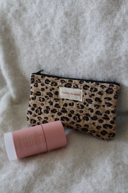 Pochette matelassée artisanale en coton - fait main imprimé léopard