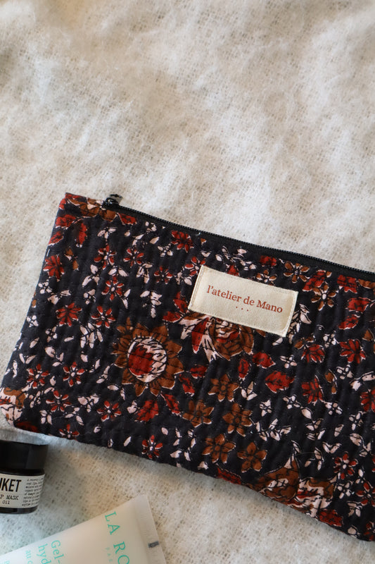 Pochette matelassée artisanale en coton - fait main tissu fleuri