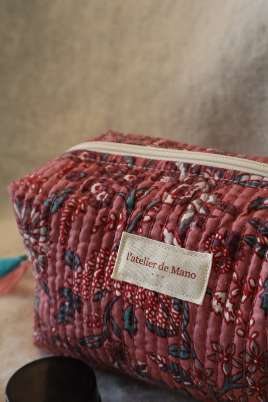 Trousse de toilette matelassée artisanale – Fait main en tissu indien