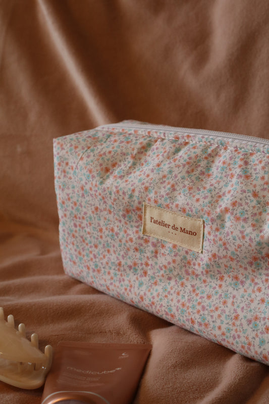 Trousse de toilette matelassée artisanale – Fait main en coton