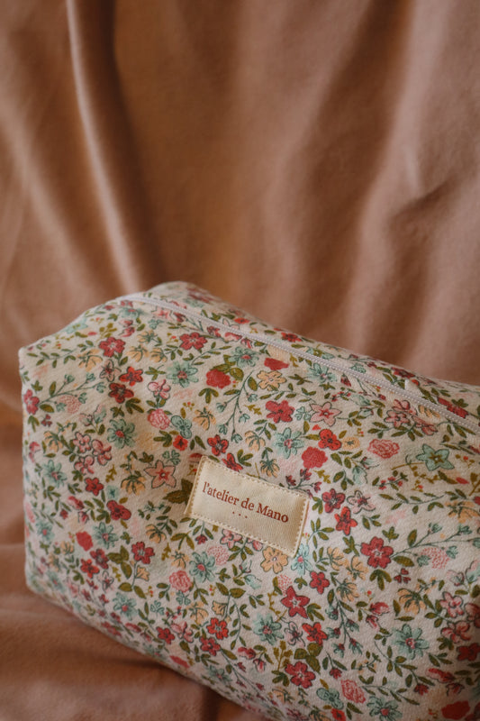 Trousse de toilette matelassée artisanale – Fait main en coton