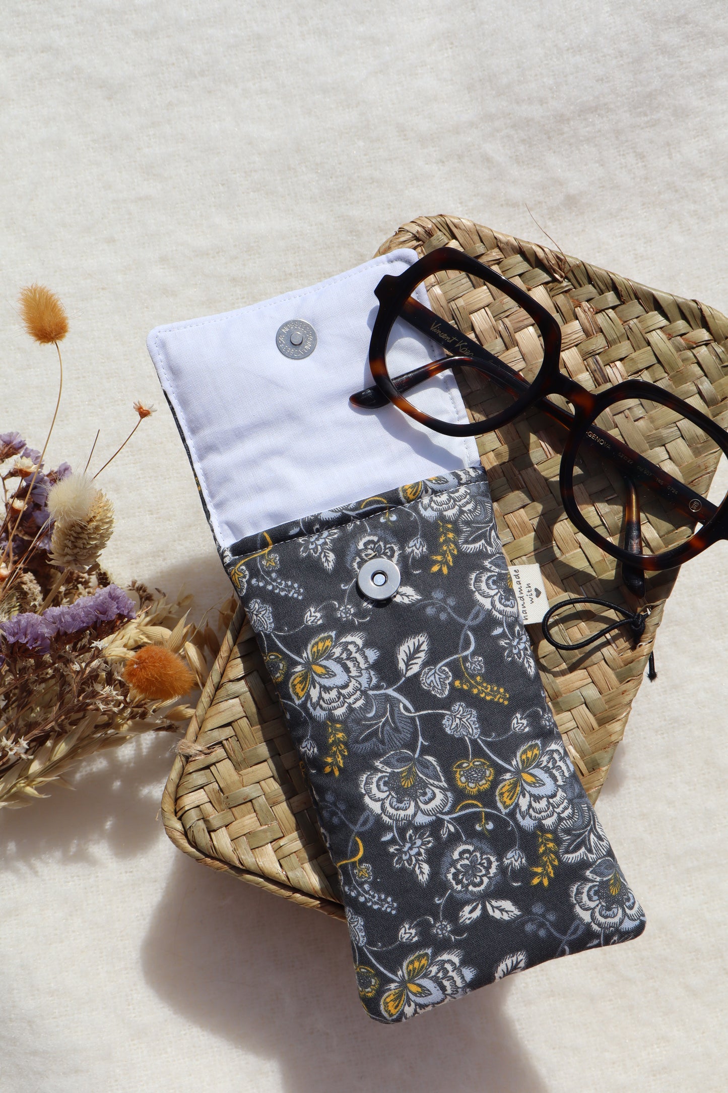 Étui à lunettes en coton matelassé – Fait main