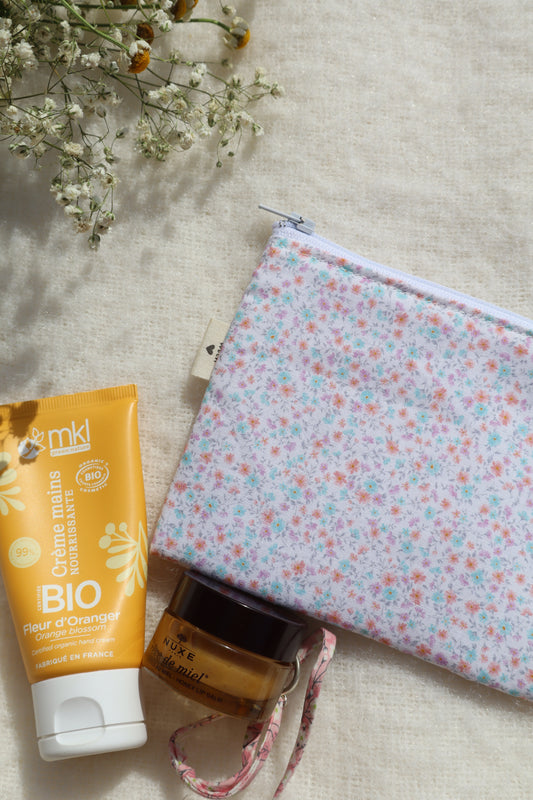 Pochette artisanale en coton - fait main tissu fleuri