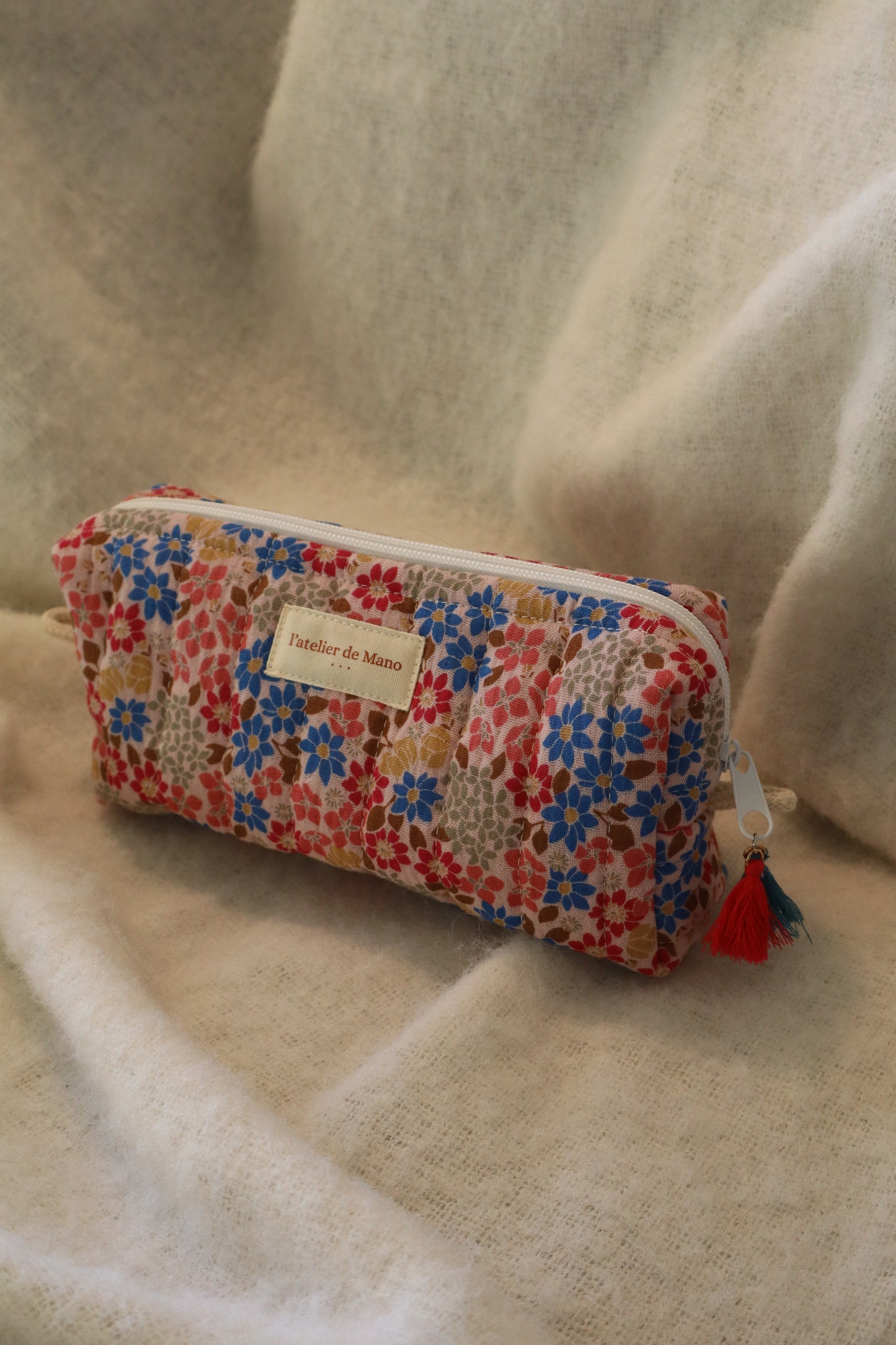 Trousse de toilette matelassée artisanale – Fait main en coton