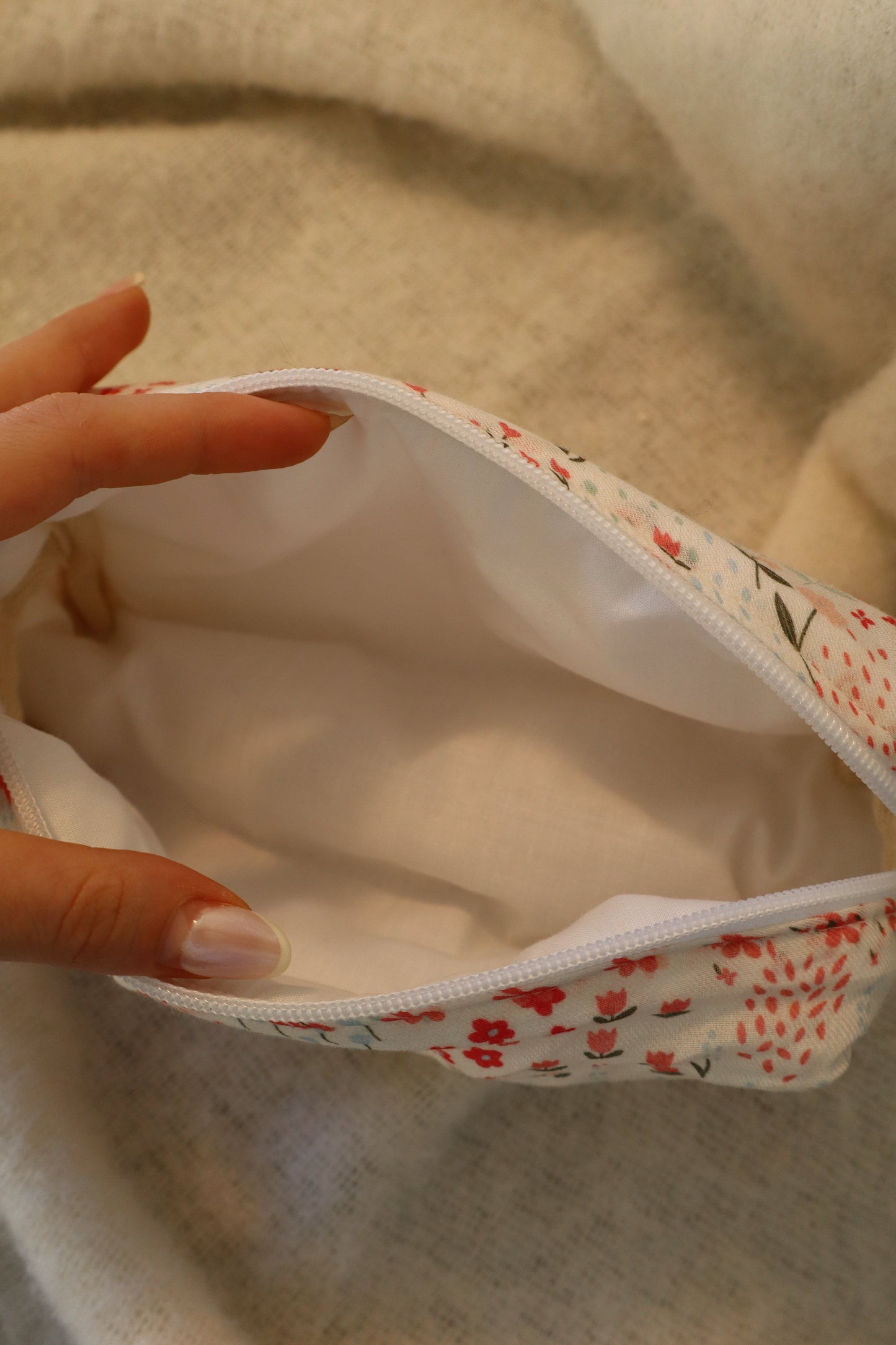Trousse de toilette matelassée artisanale – Fait main en coton