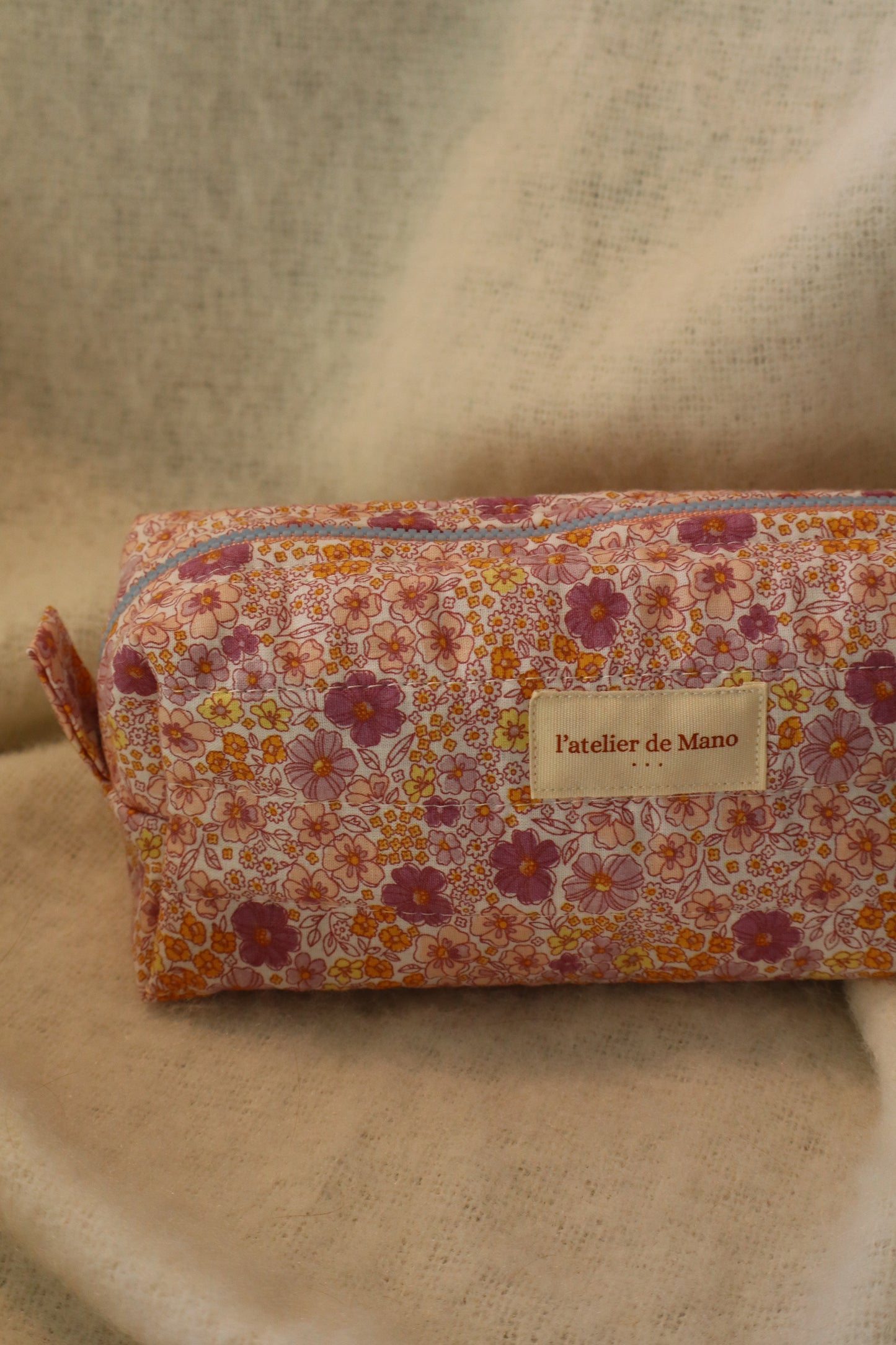 Trousse de toilette matelassée artisanale – Fait main en coton