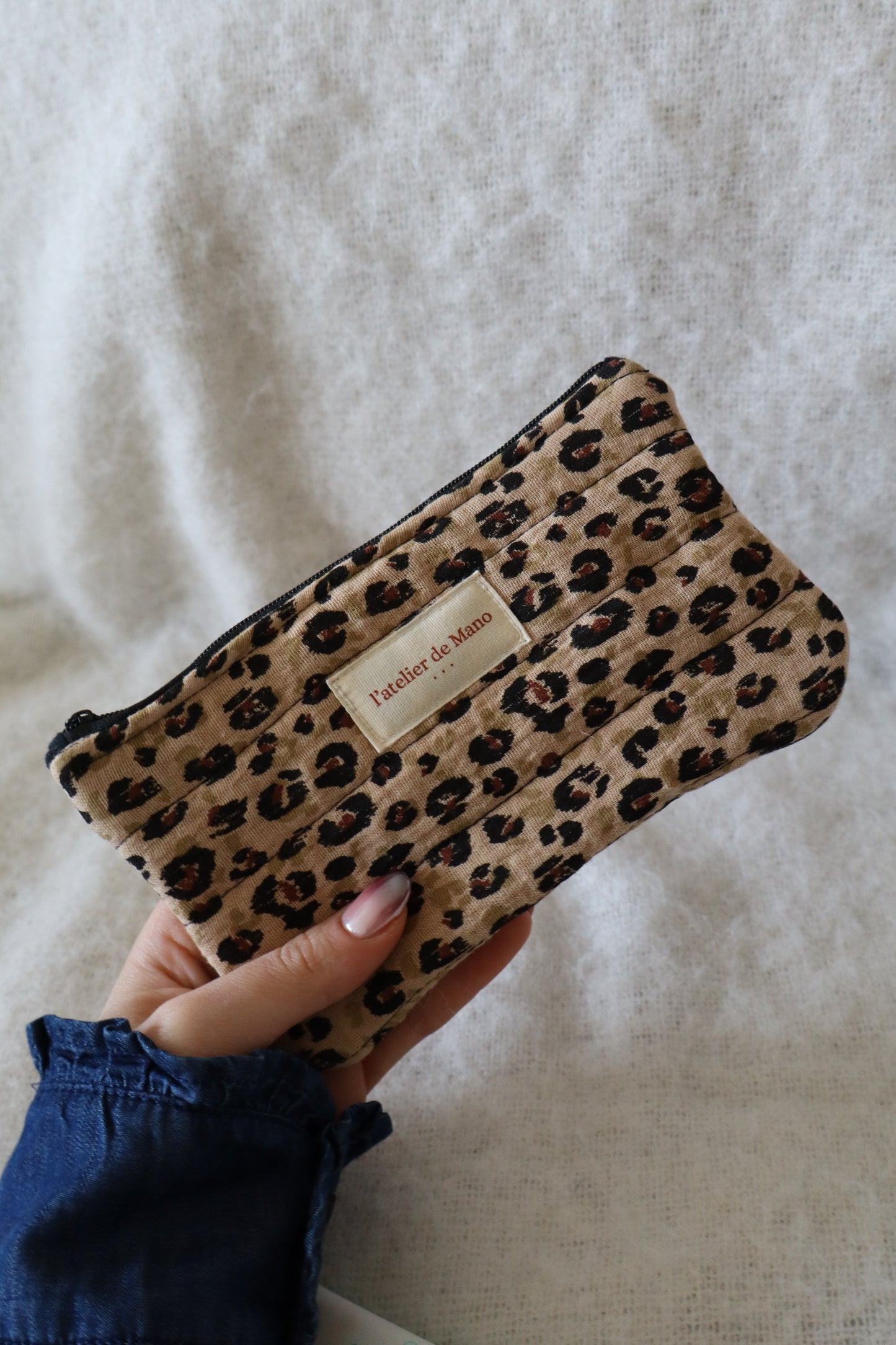 Pochette matelassée artisanale en coton - fait main imprimé léopard