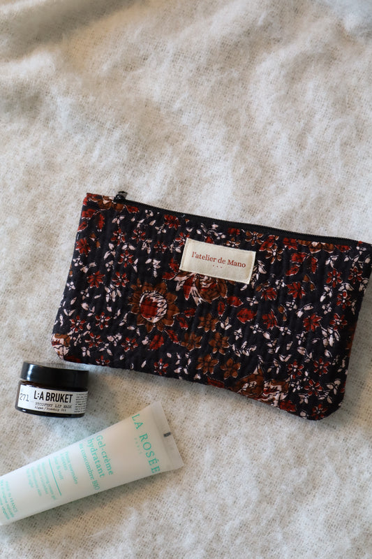 Pochette matelassée artisanale en coton - fait main tissu fleuri
