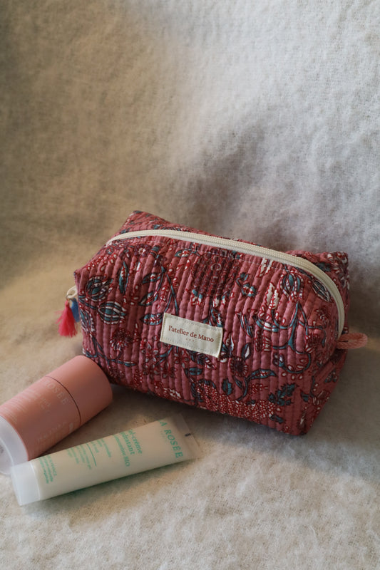 Trousse de toilette matelassée artisanale – Fait main en tissu indien
