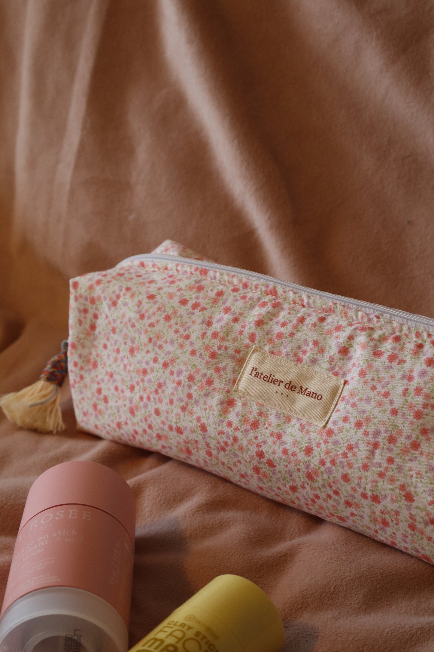 Trousse de toilette matelassée artisanale – Fait main en coton