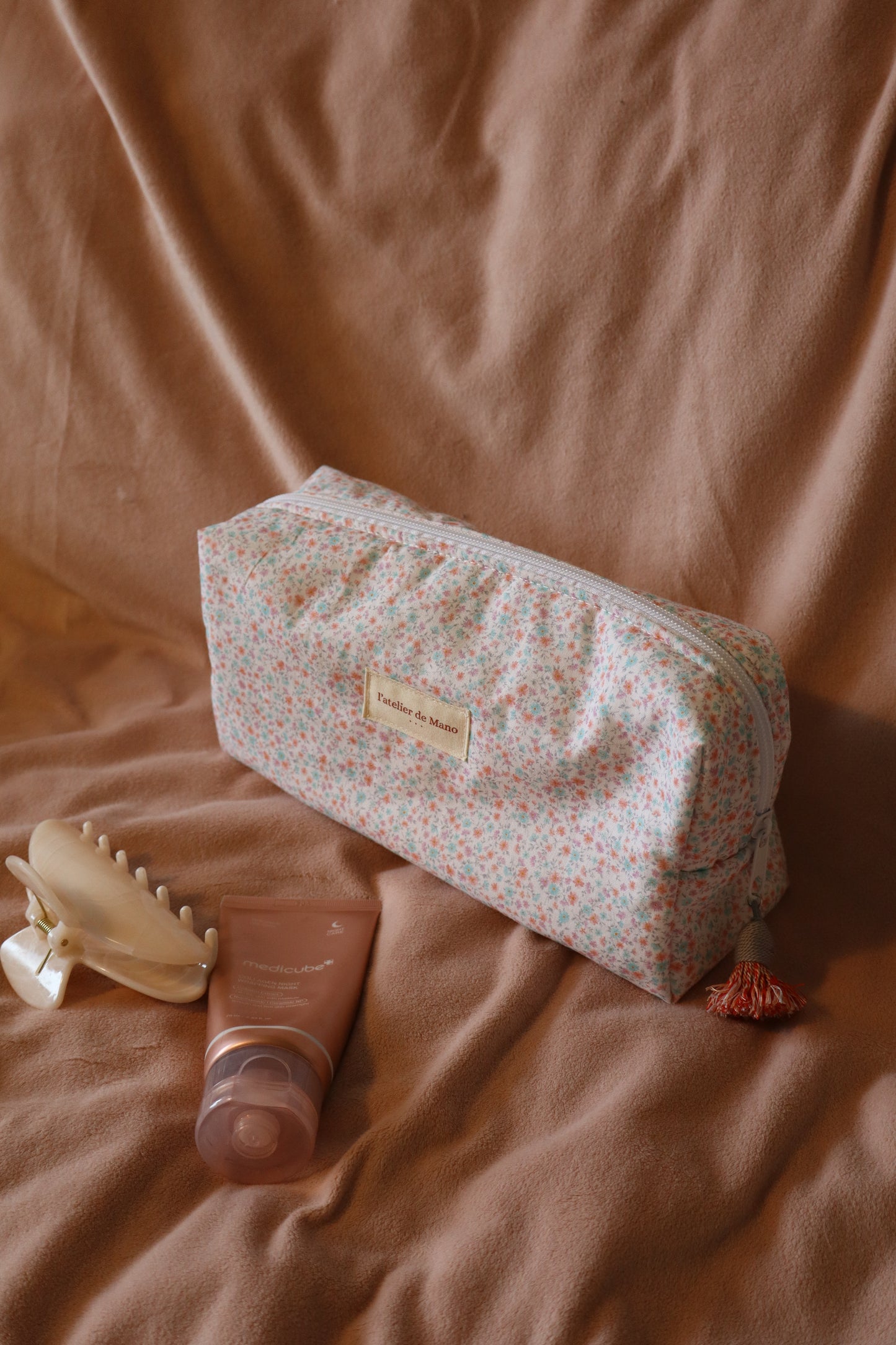 Trousse de toilette matelassée artisanale – Fait main en coton
