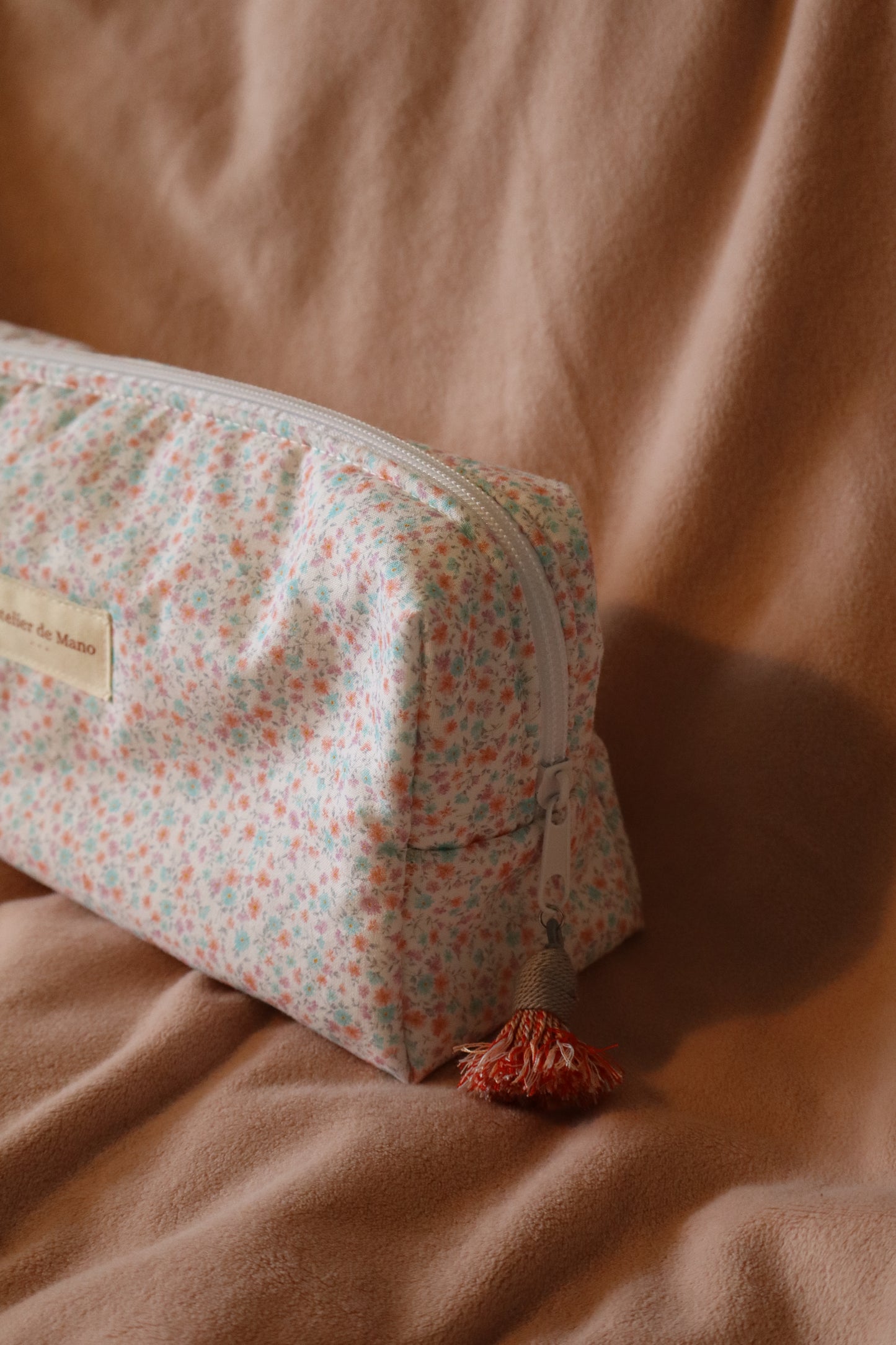 Trousse de toilette matelassée artisanale – Fait main en coton