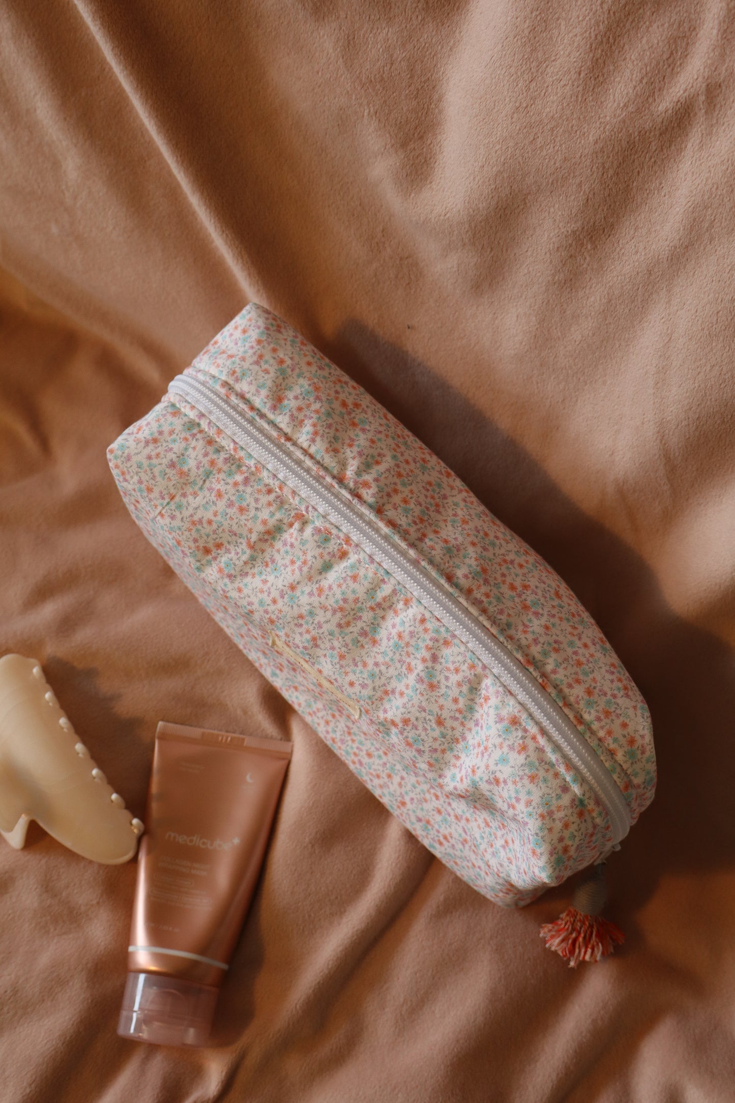 Trousse de toilette matelassée artisanale – Fait main en coton