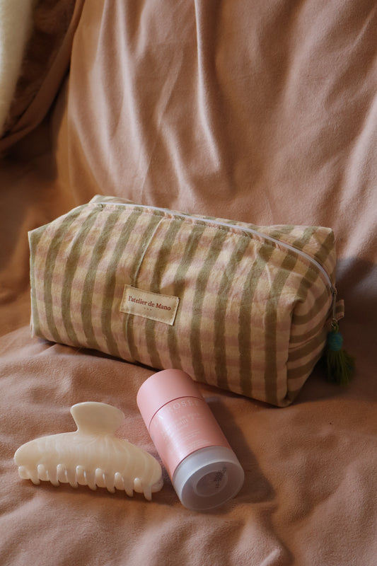 Trousse de toilette matelassée artisanale – Fait main en coton