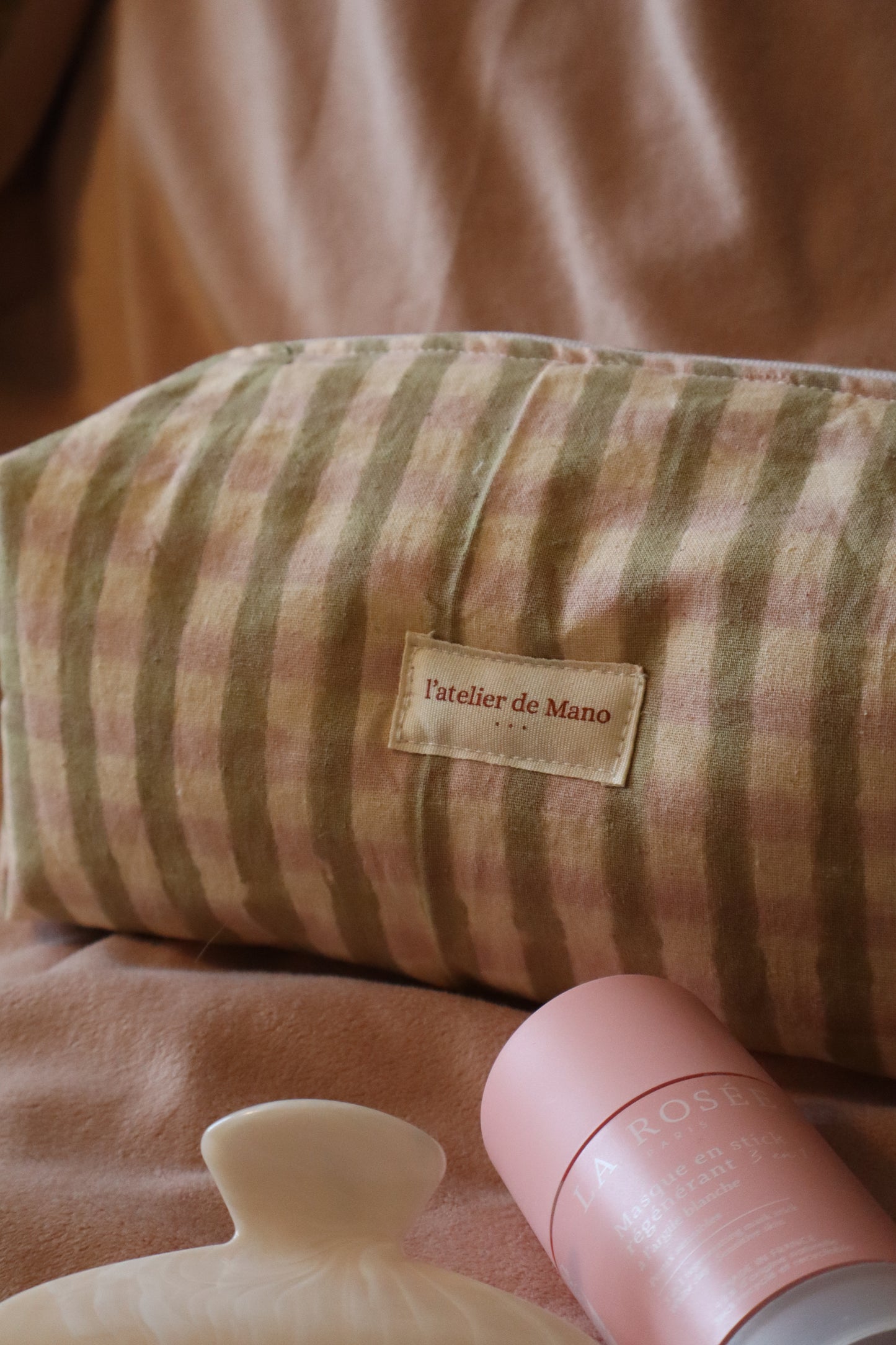 Trousse de toilette matelassée artisanale – Fait main en coton