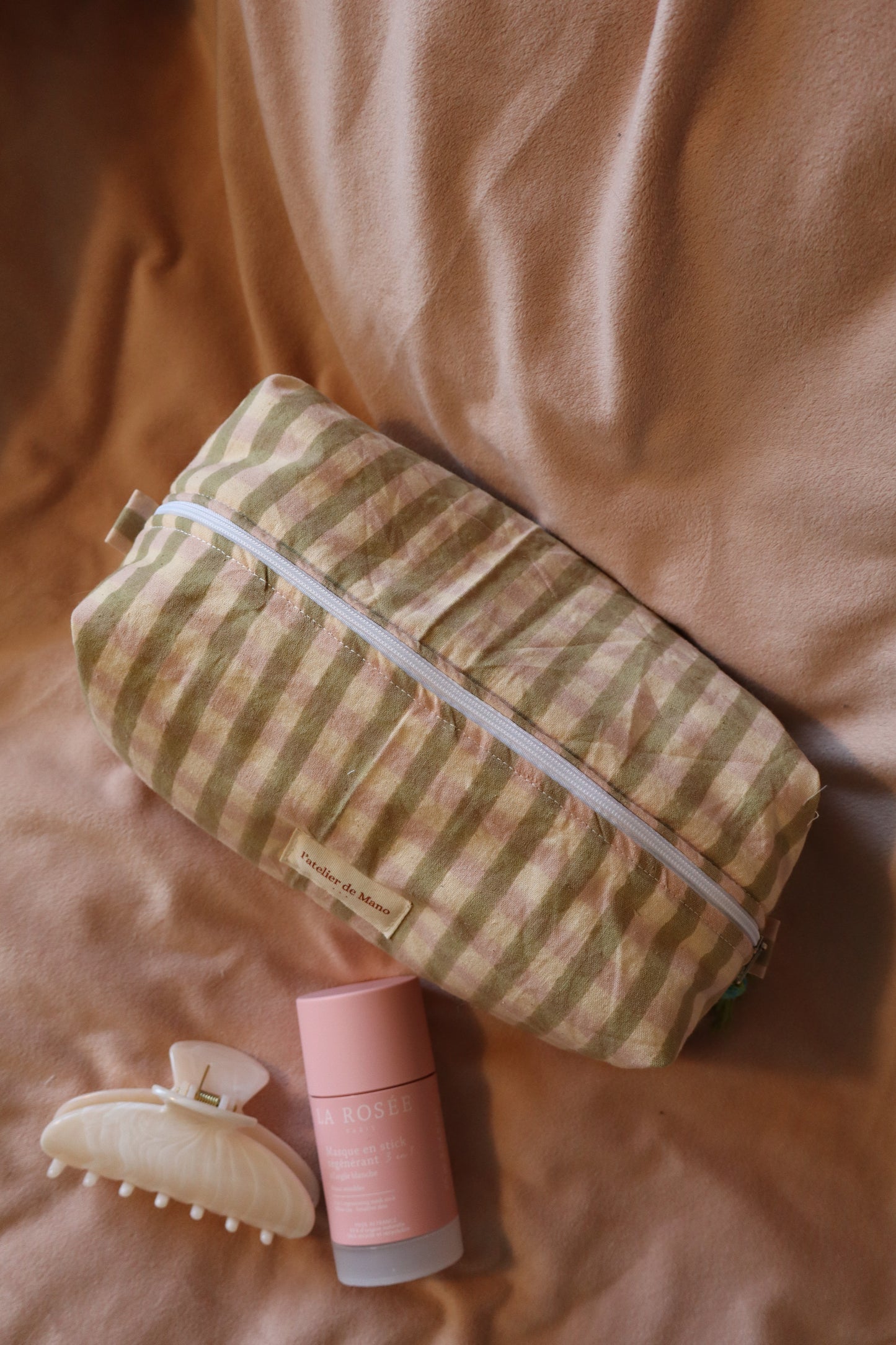 Trousse de toilette matelassée artisanale – Fait main en coton
