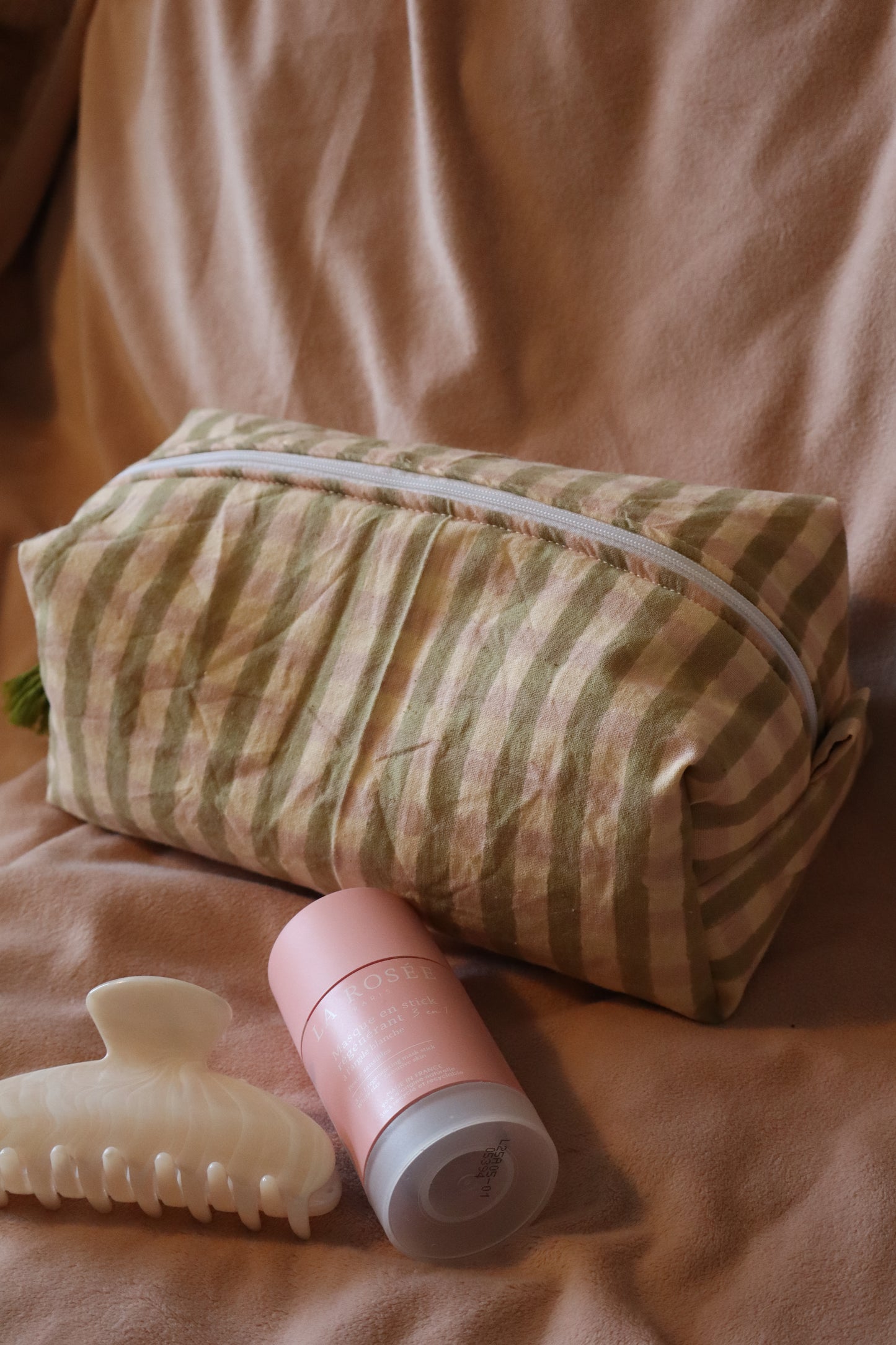 Trousse de toilette matelassée artisanale – Fait main en coton