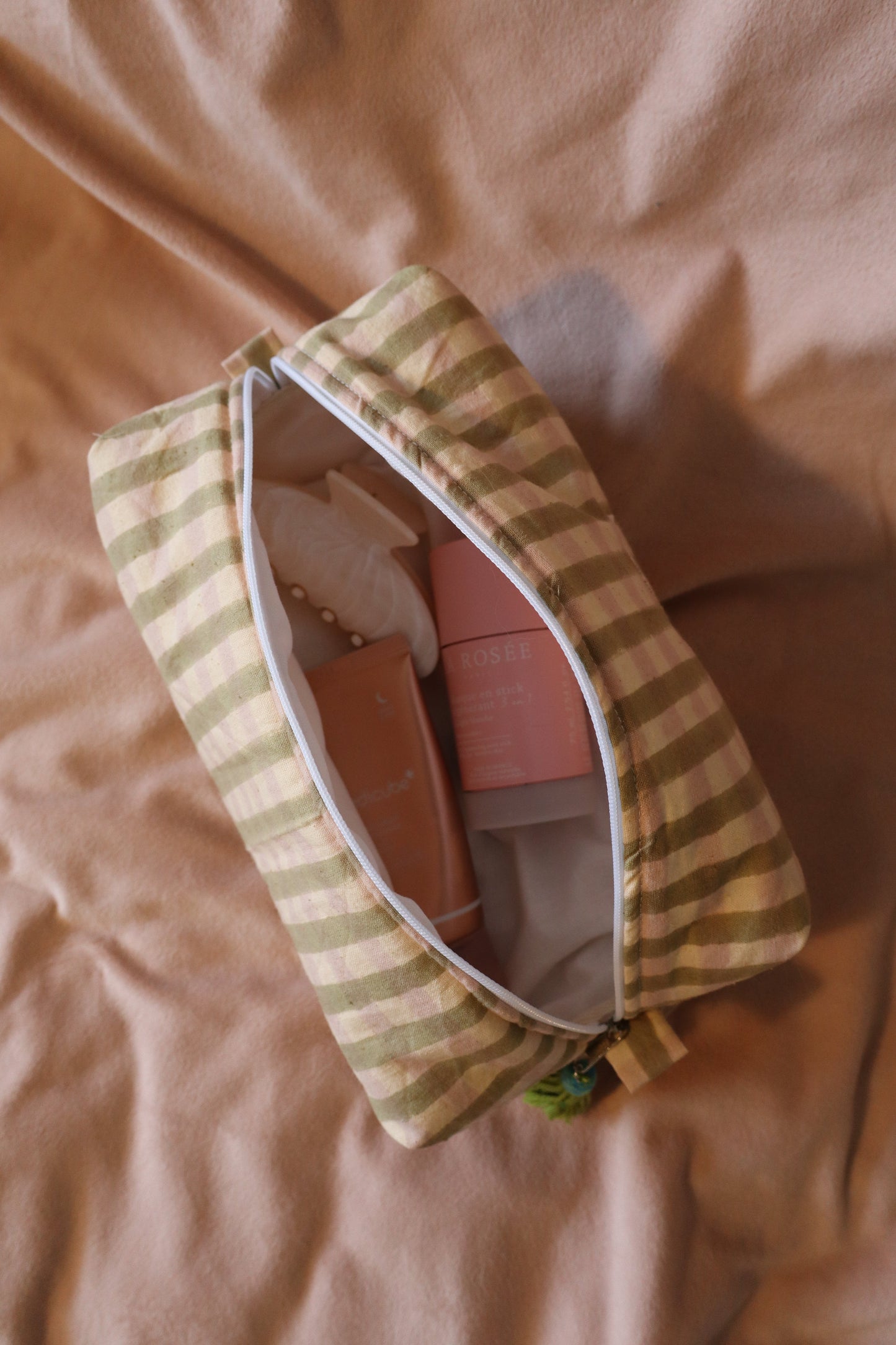 Trousse de toilette matelassée artisanale – Fait main en coton