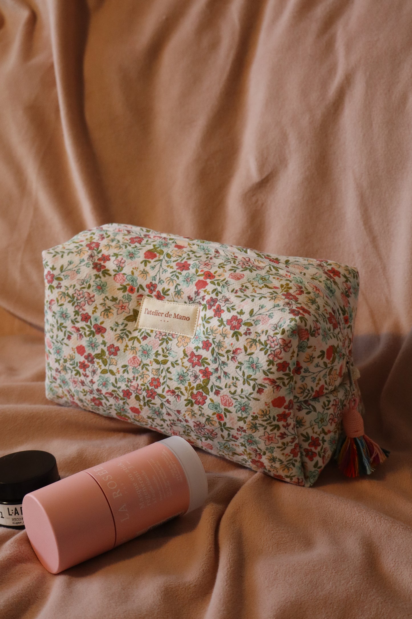 Trousse de toilette matelassée artisanale – Fait main en coton