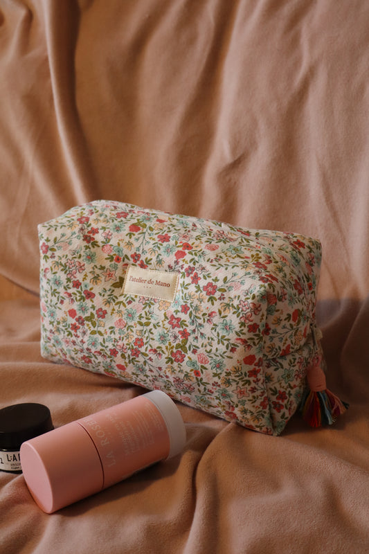 Trousse de toilette matelassée artisanale – Fait main en coton