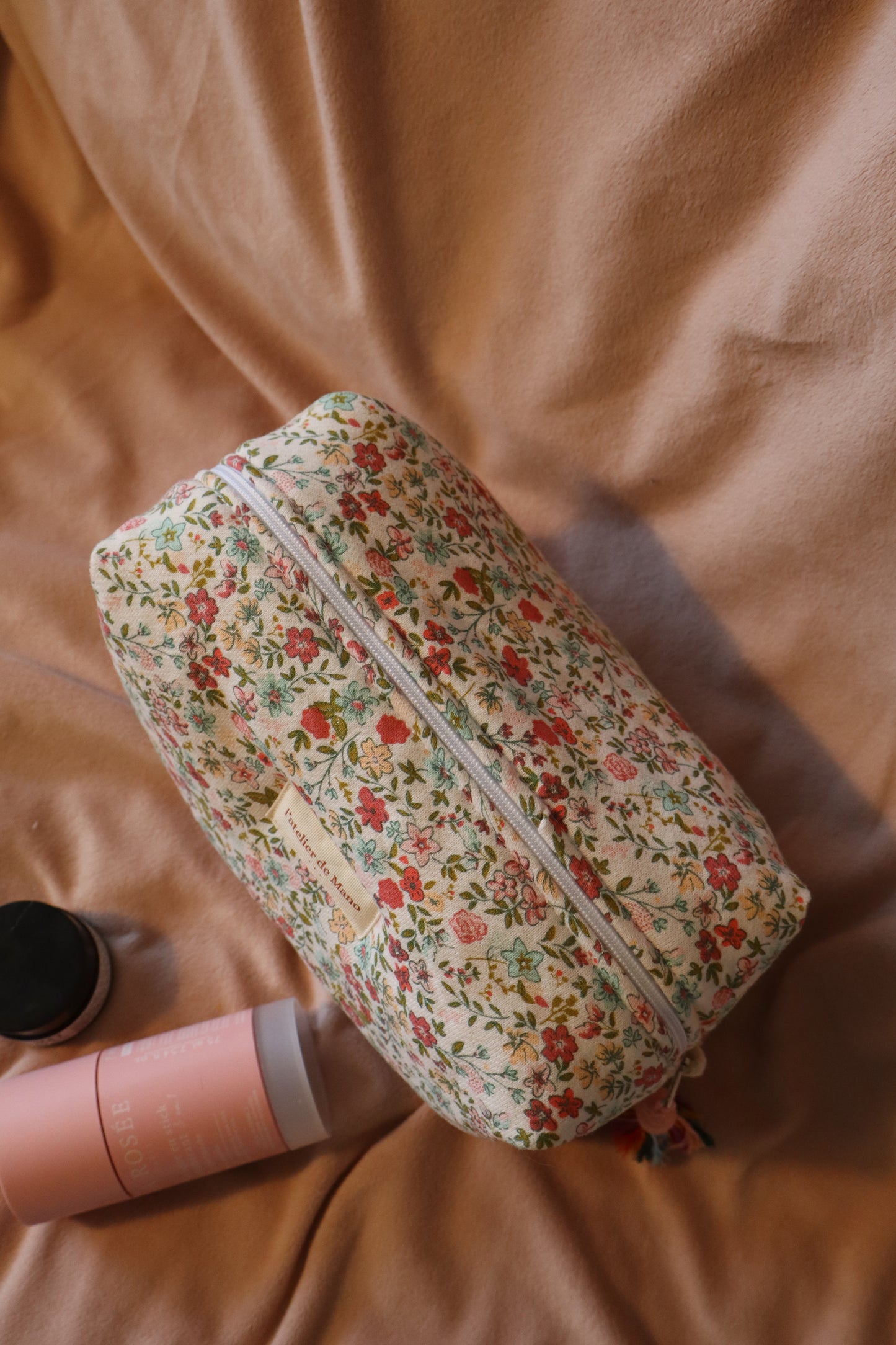 Trousse de toilette matelassée artisanale – Fait main en coton