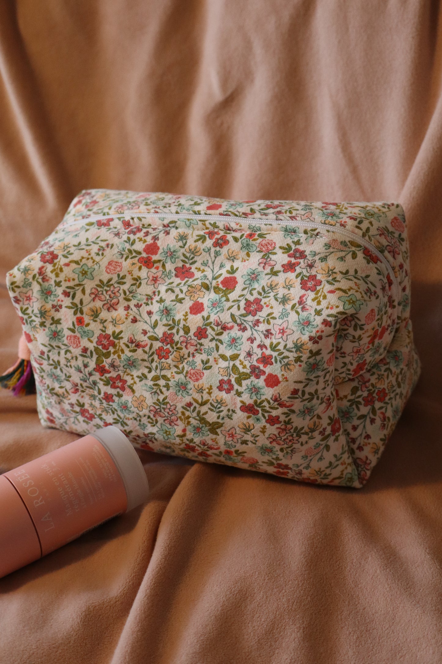 Trousse de toilette matelassée artisanale – Fait main en coton