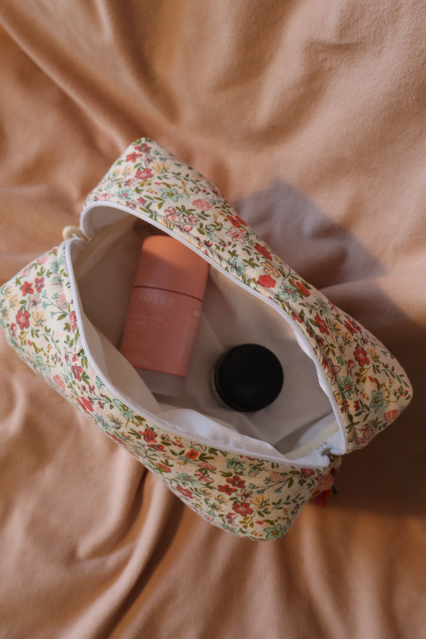 Trousse de toilette matelassée artisanale – Fait main en coton