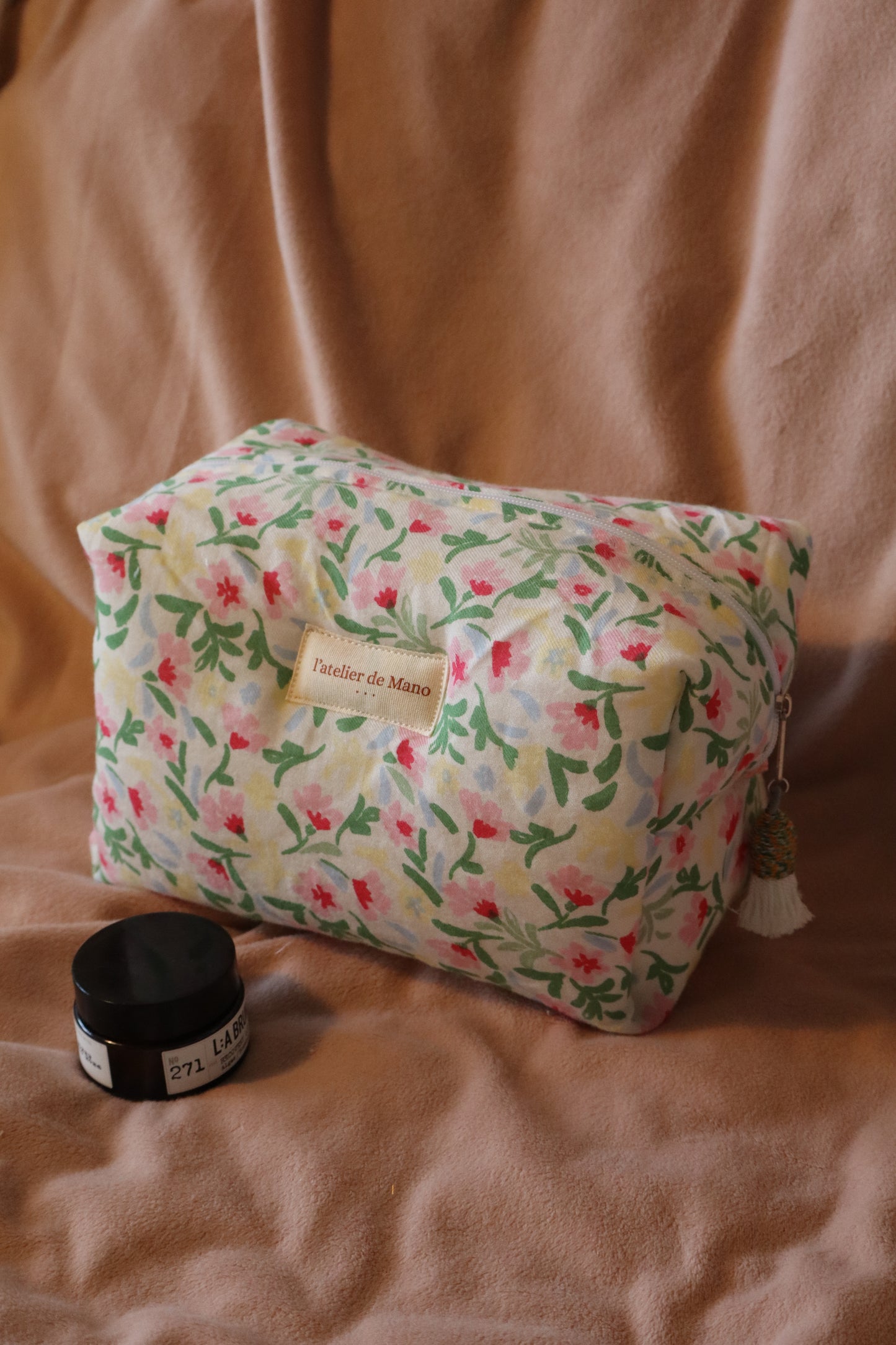 Trousse de toilette matelassée artisanale – Fait main en coton