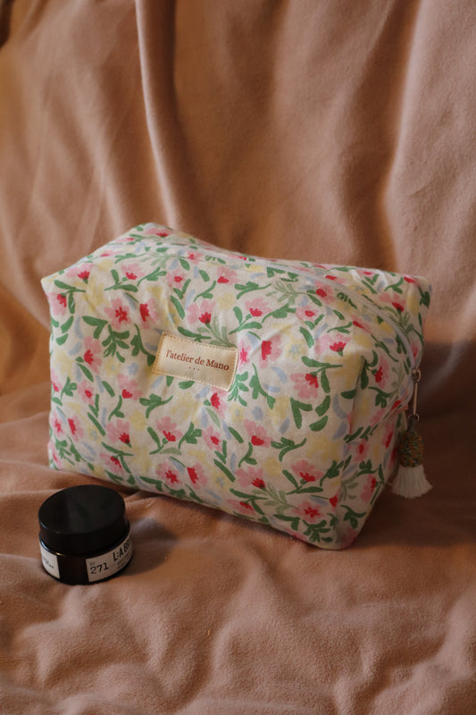 Trousse de toilette matelassée artisanale – Fait main en coton