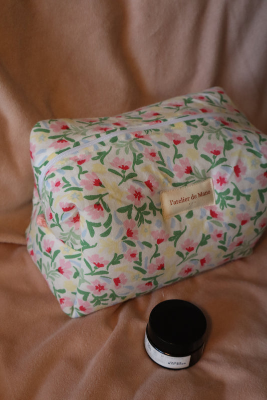 Trousse de toilette matelassée artisanale – Fait main en coton