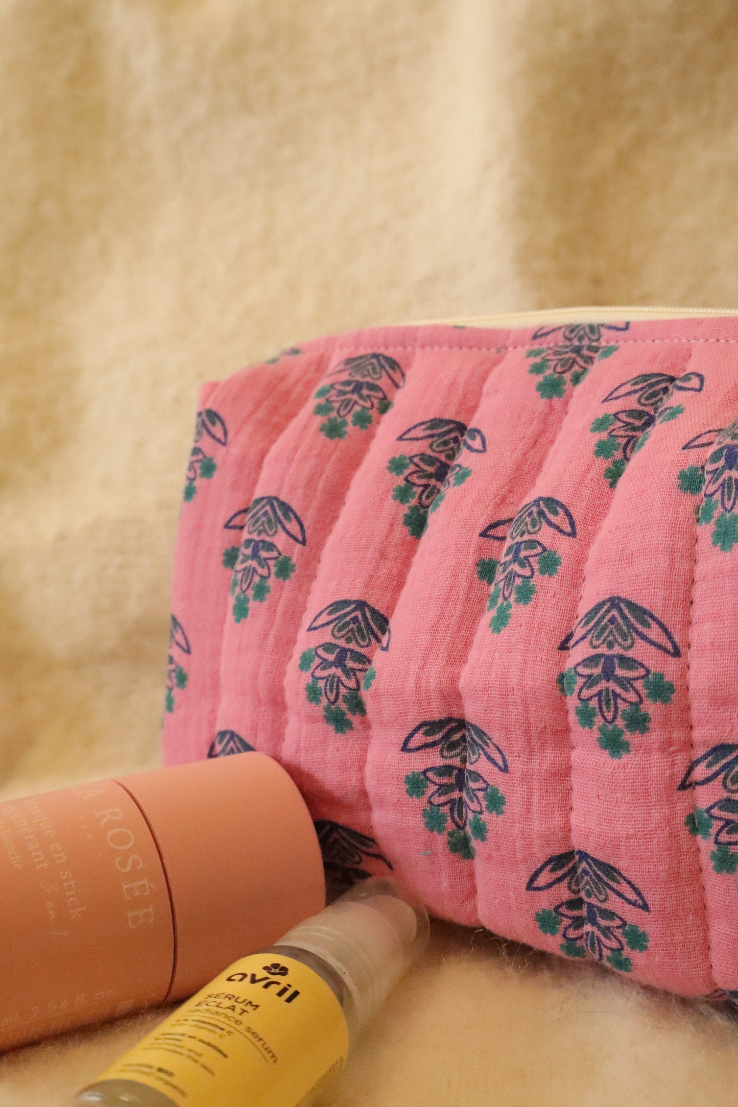 Trousse de toilette matelassée artisanale – Fait main en coton