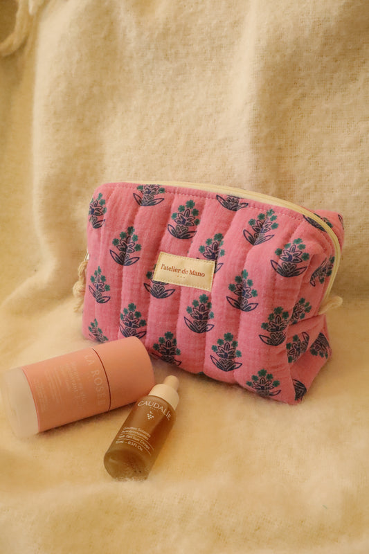 Trousse de toilette matelassée artisanale – Fait main en coton