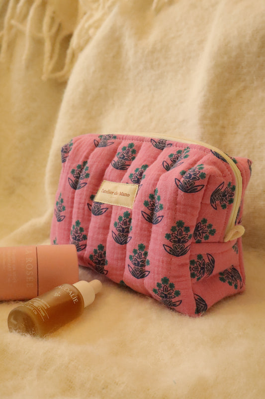 Trousse de toilette matelassée artisanale – Fait main en coton