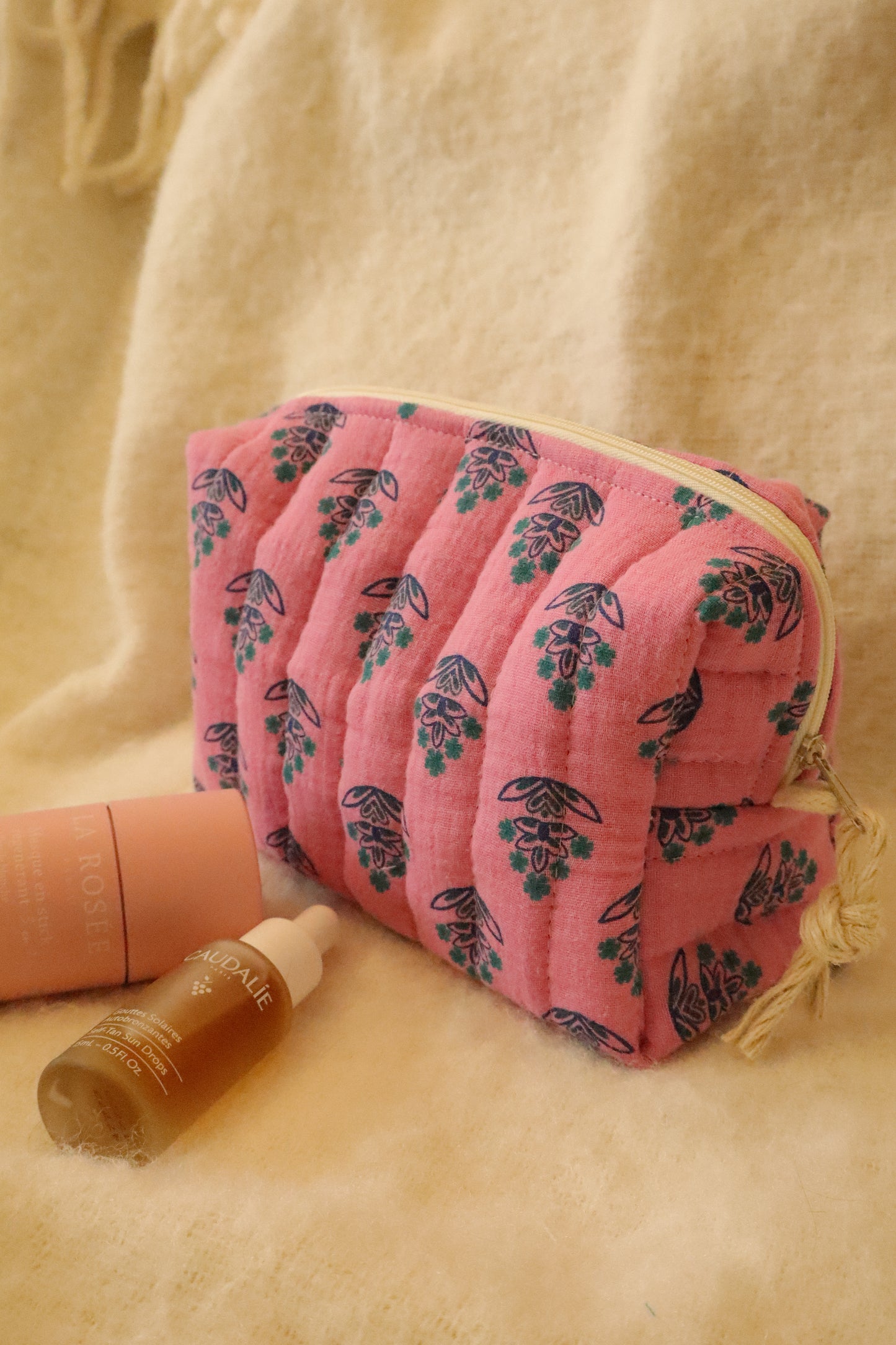 Trousse de toilette matelassée artisanale – Fait main en coton