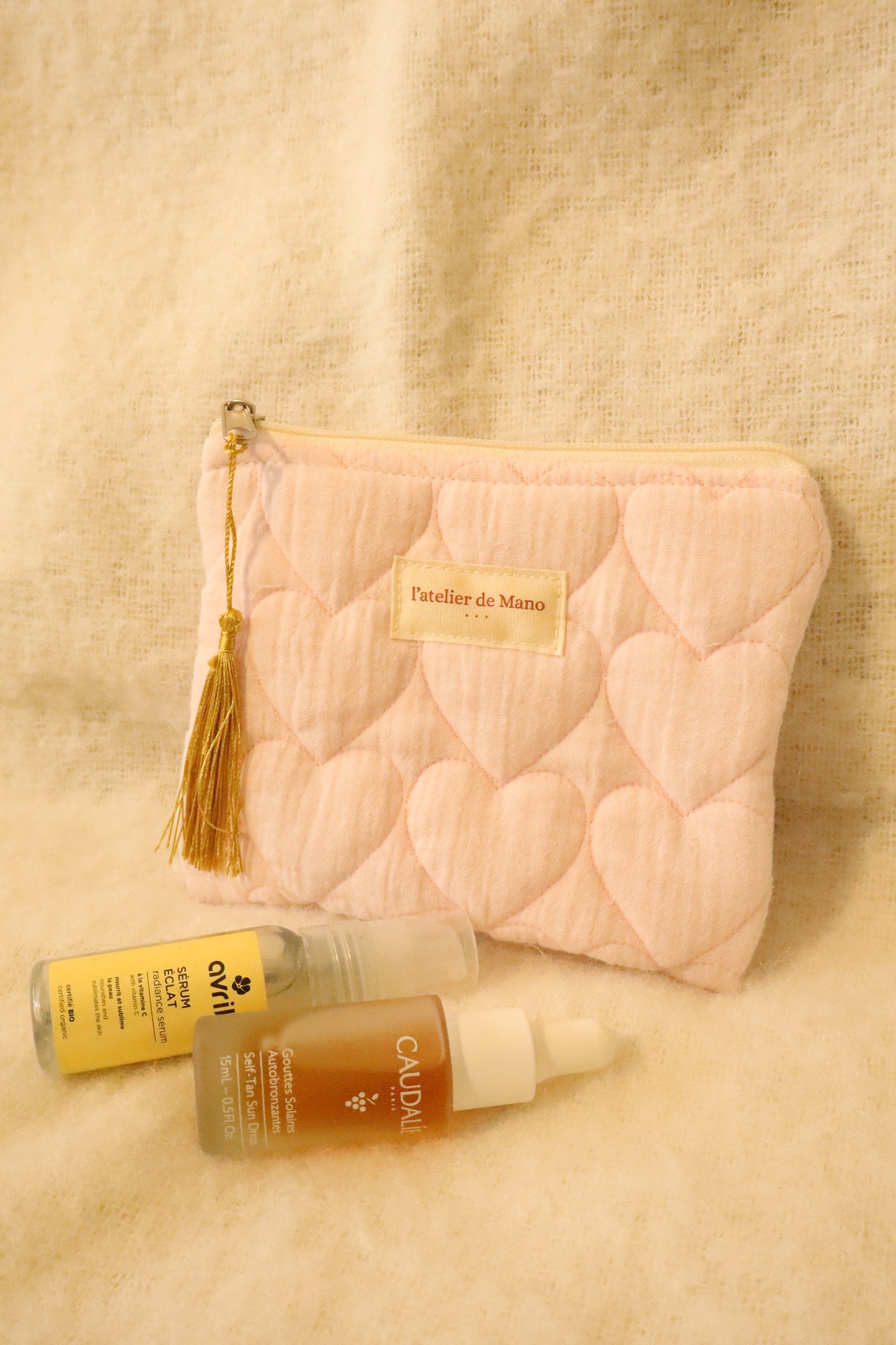 Pochette matelassée artisanale en coton - fait main