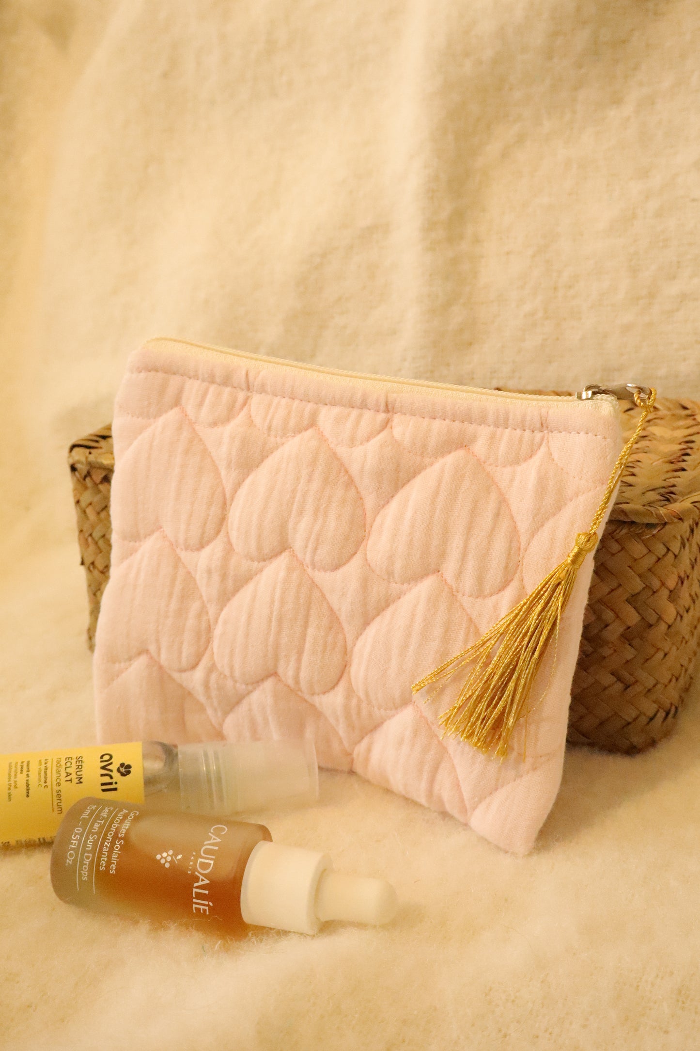 Pochette matelassée artisanale en coton - fait main