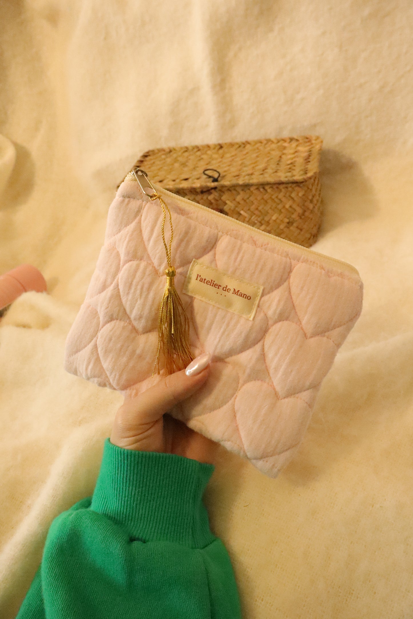 Pochette matelassée artisanale en coton - fait main