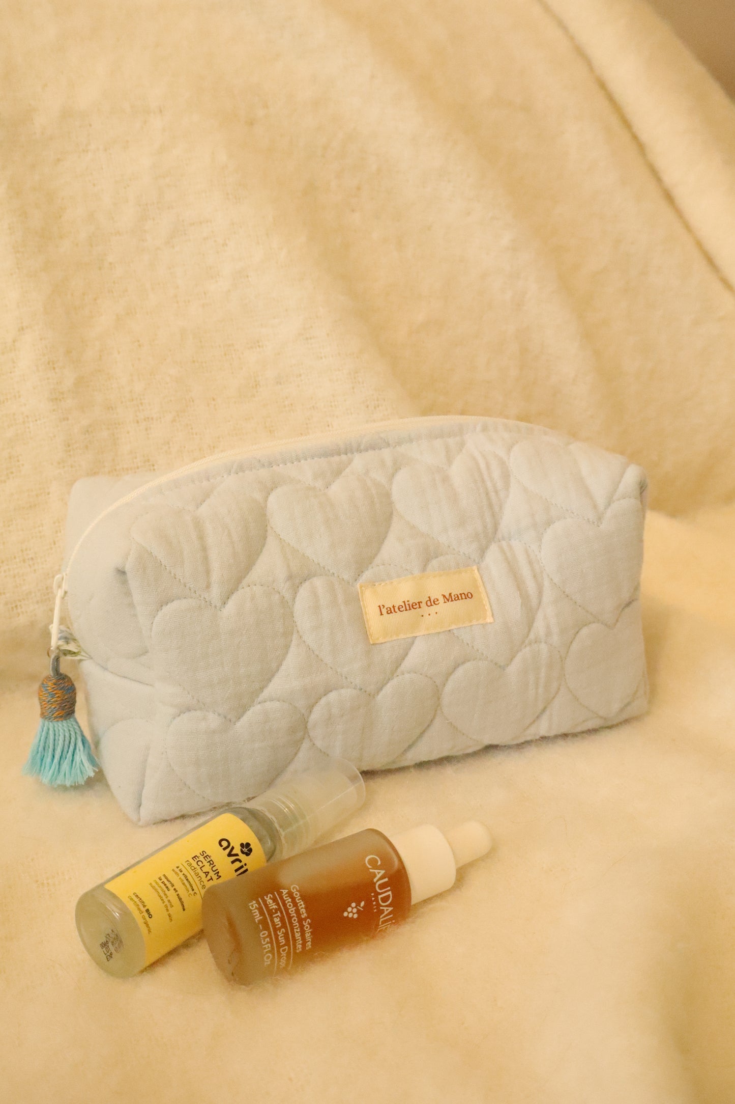 Trousse de toilette matelassée artisanale – Fait main en coton