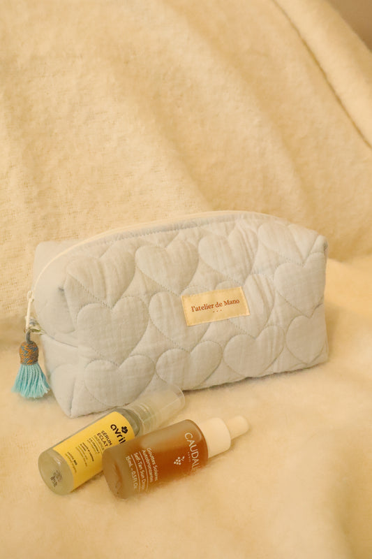 Trousse de toilette matelassée artisanale – Fait main en coton