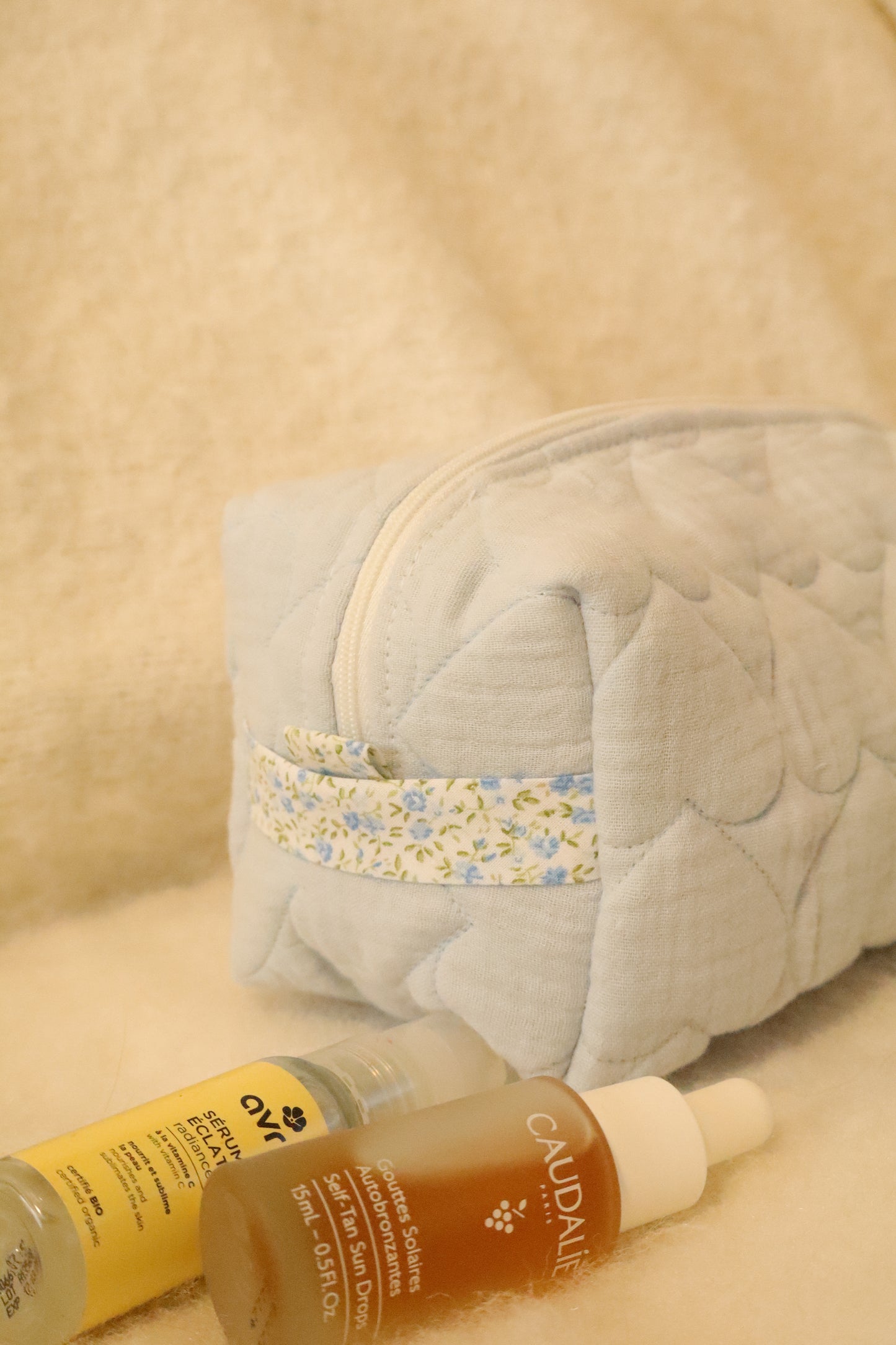 Trousse de toilette matelassée artisanale – Fait main en coton