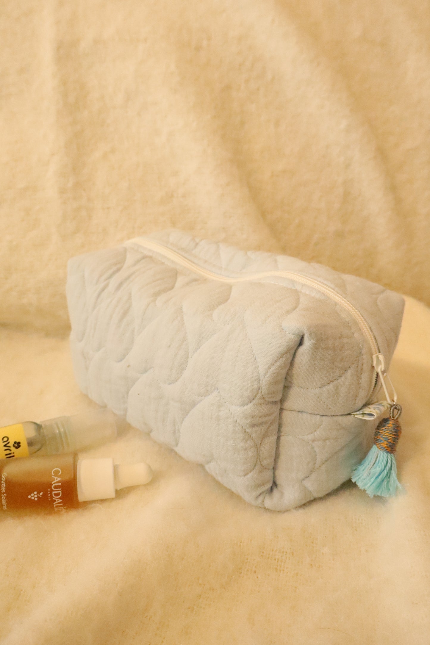 Trousse de toilette matelassée artisanale – Fait main en coton