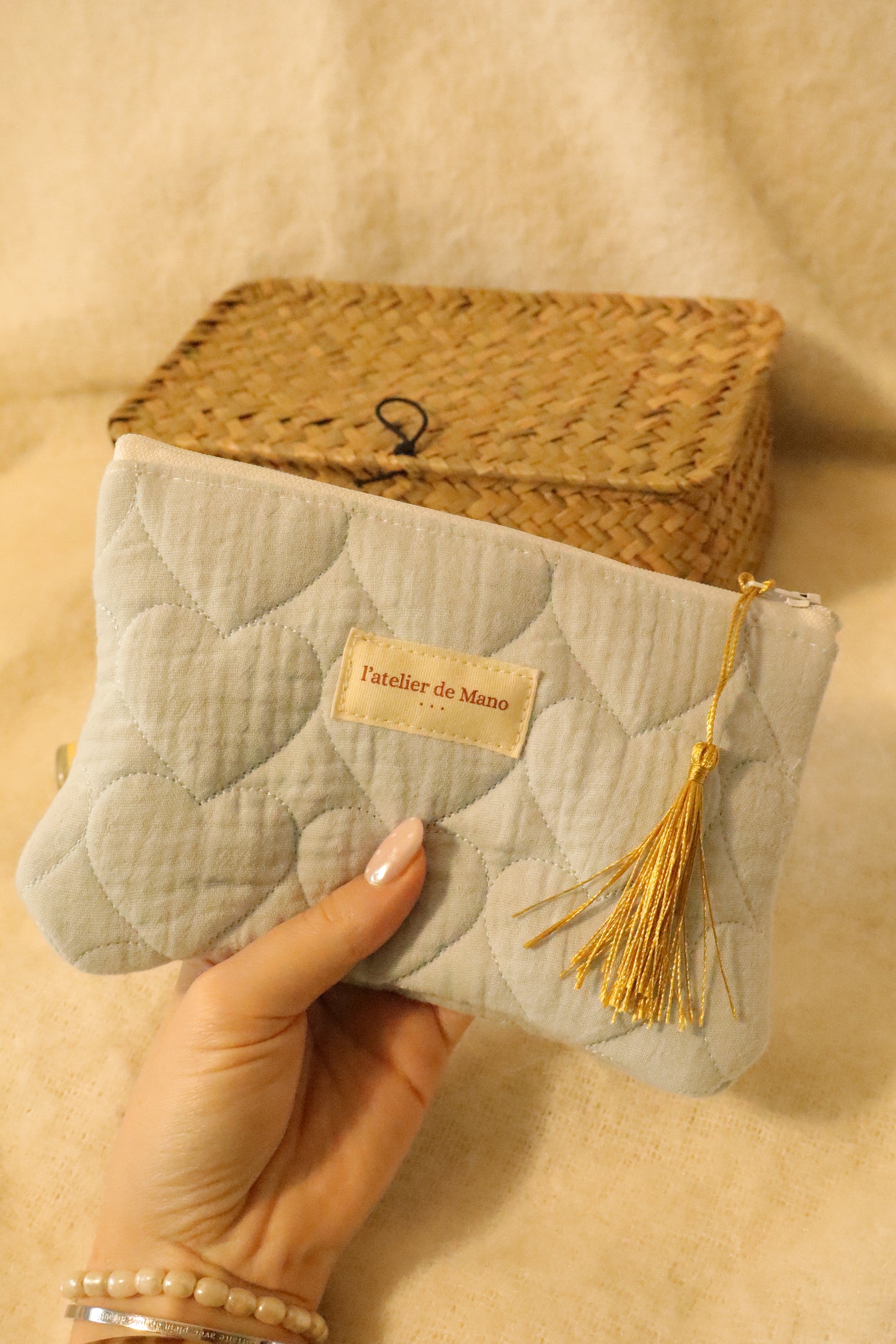 Pochette matelassée artisanale en coton - fait main