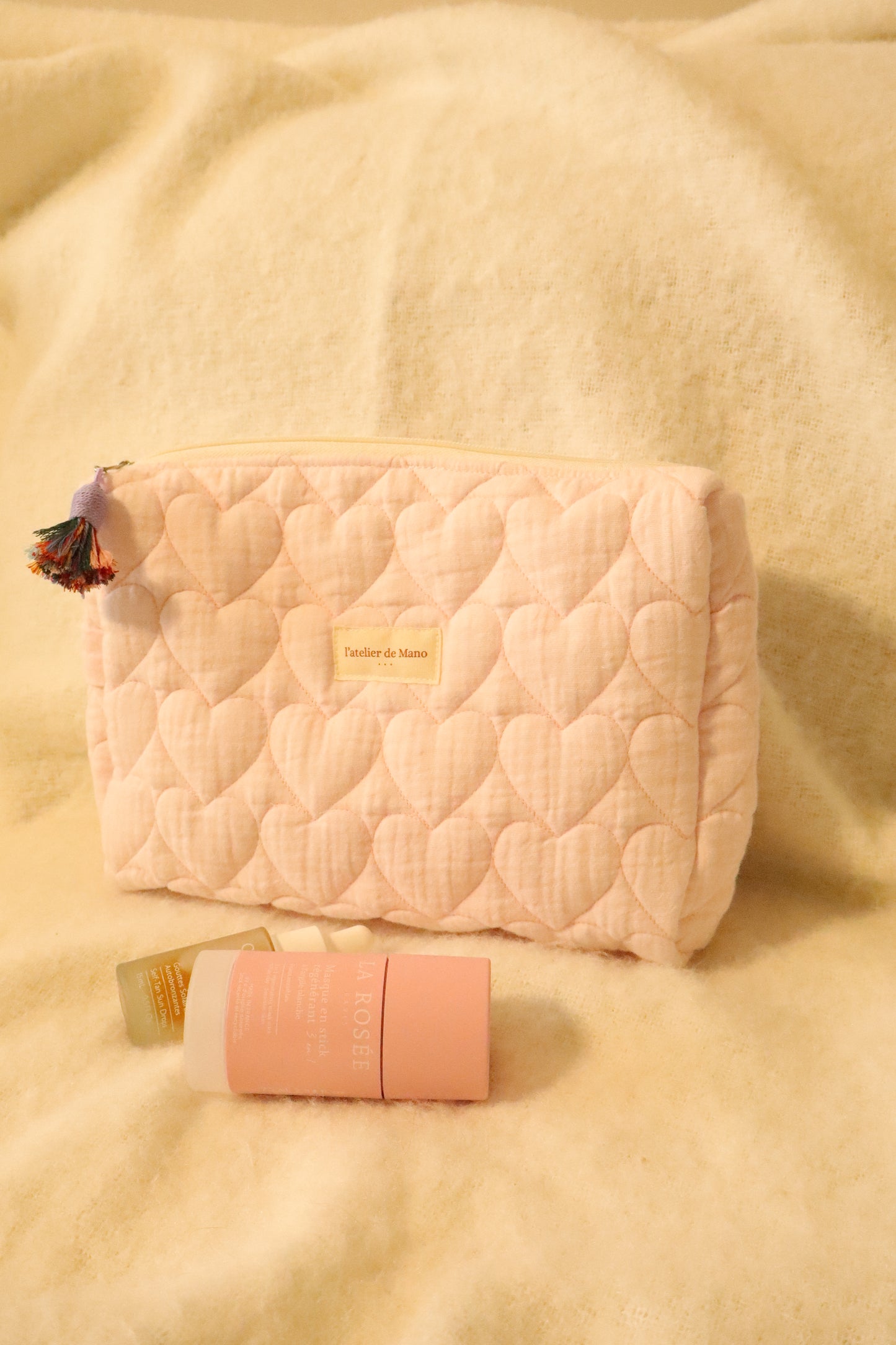Trousse de toilette matelassée artisanale – Fait main en coton