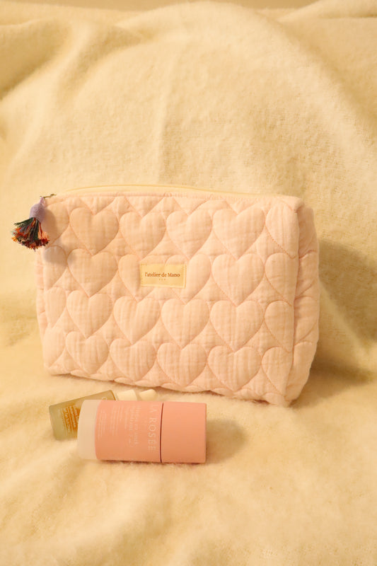 Trousse de toilette matelassée artisanale – Fait main en coton