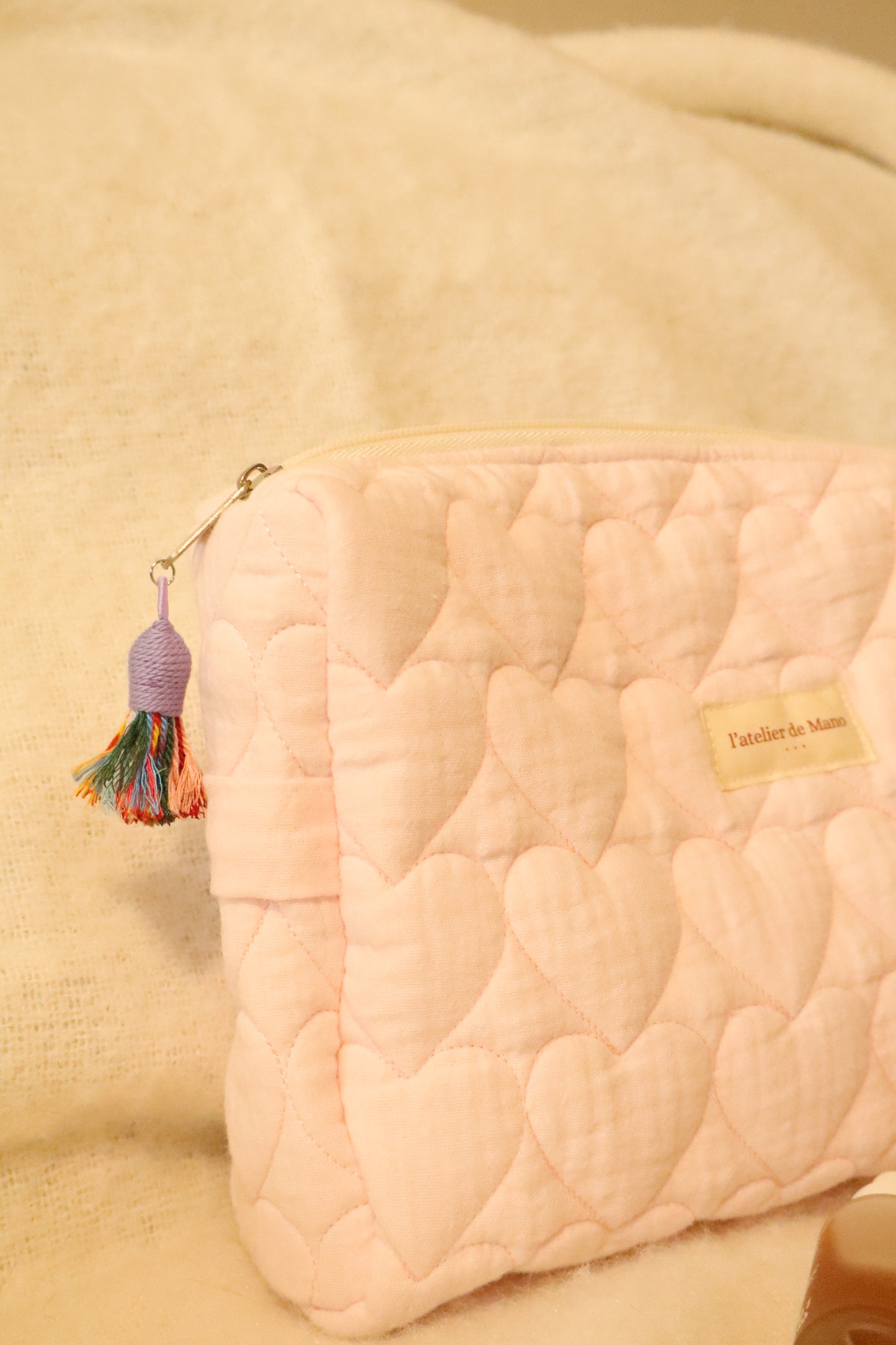 Trousse de toilette matelassée artisanale – Fait main en coton