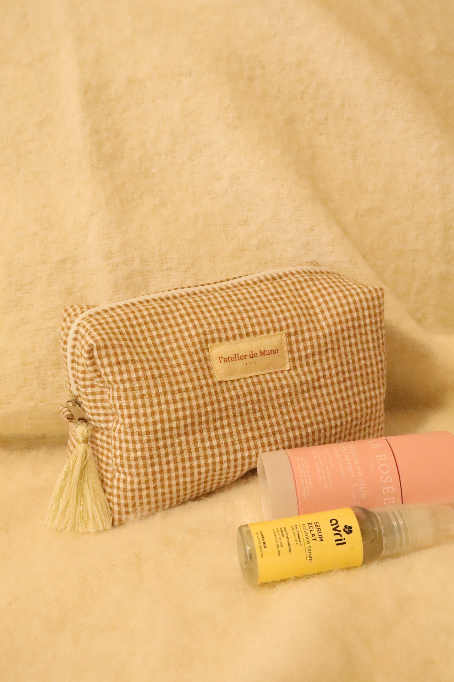 Trousse de toilette matelassée artisanale – Fait main