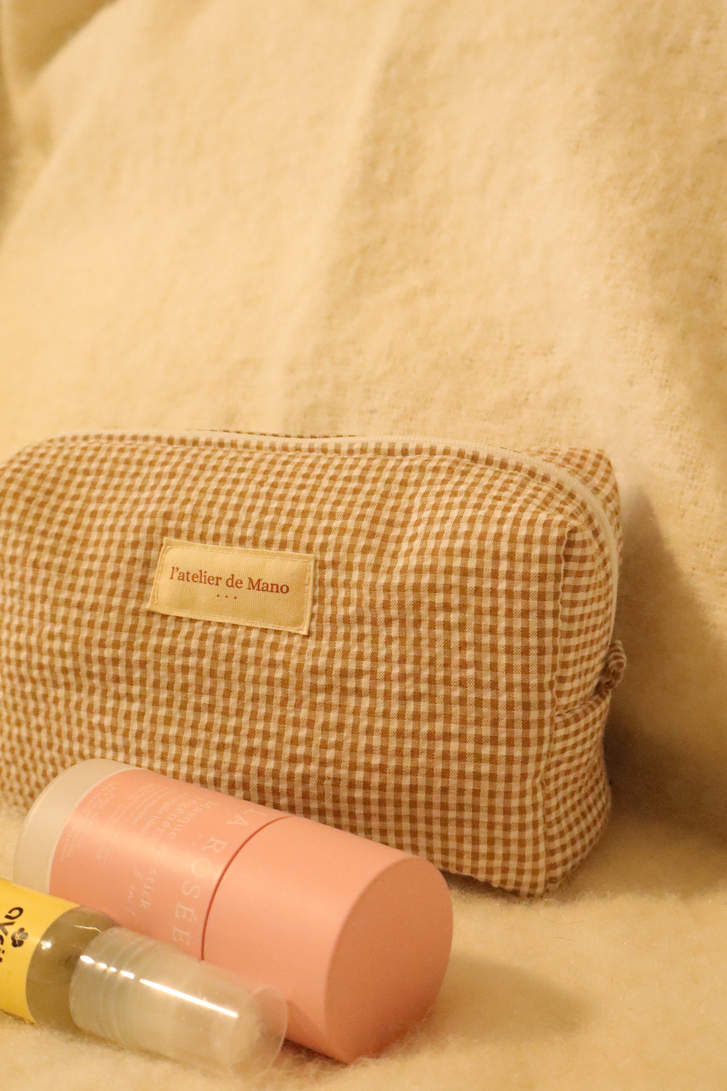 Trousse de toilette matelassée artisanale – Fait main