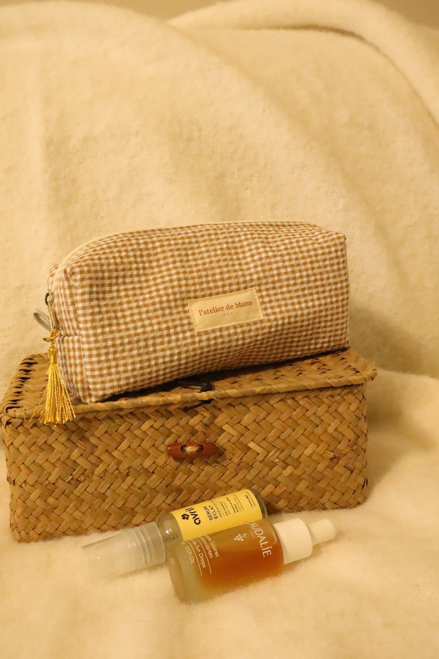 Trousse de toilette matelassée artisanale – Fait main en coton