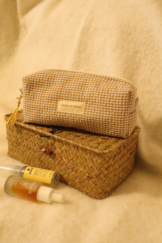 Trousse de toilette matelassée artisanale – Fait main en coton