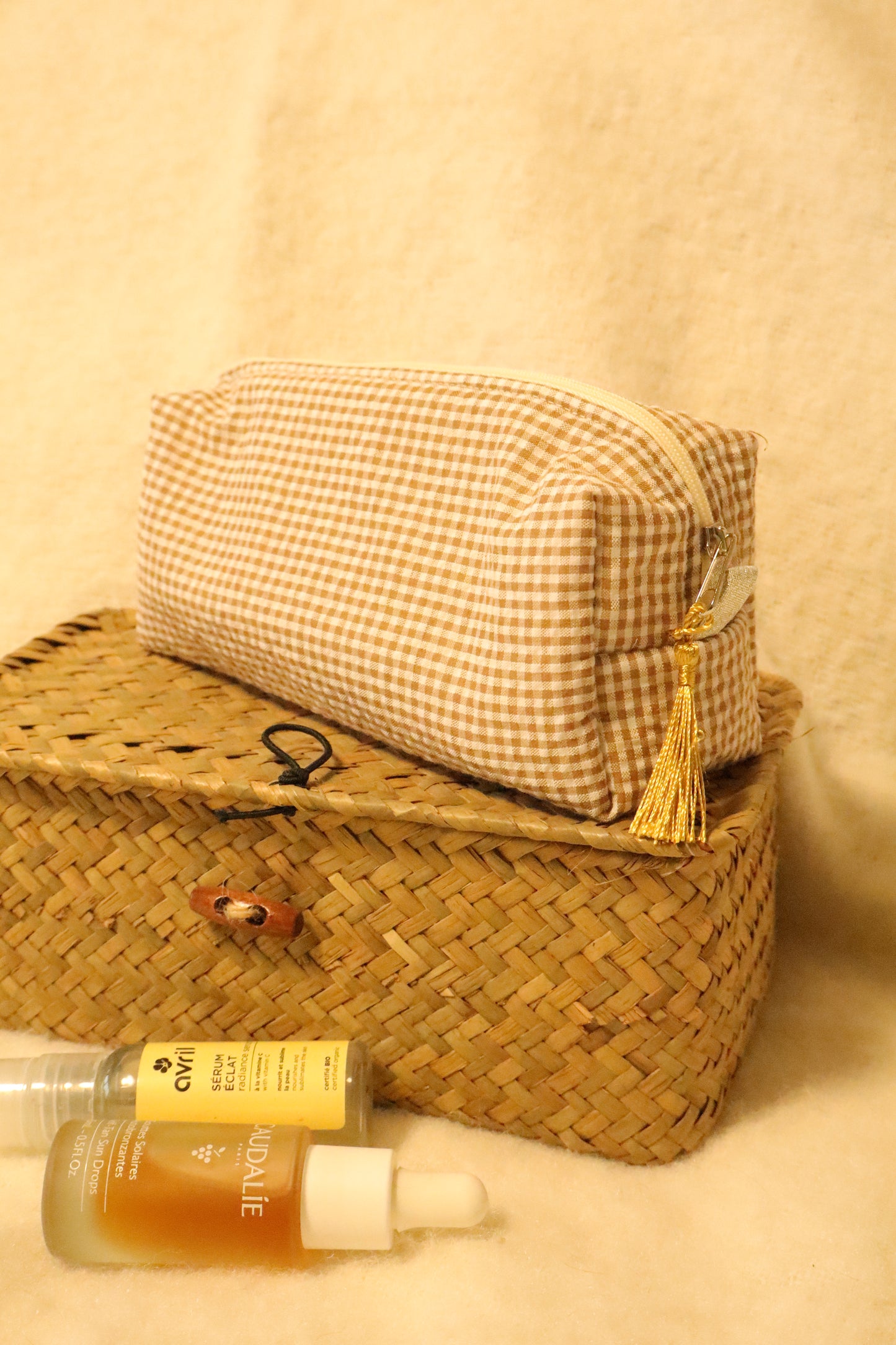Trousse de toilette matelassée artisanale – Fait main en coton